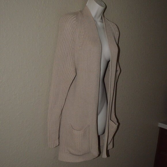Sz XS Vince Tan Ribbed Cotton Open Front Long Cardigan Sweater - Picture 4 of 6